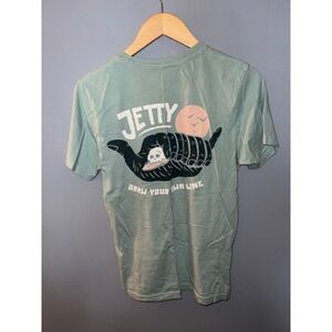 Jetty Mens Small Sage Green Graphic T-Shirt Draw Your Own Line Skull Surf Tee